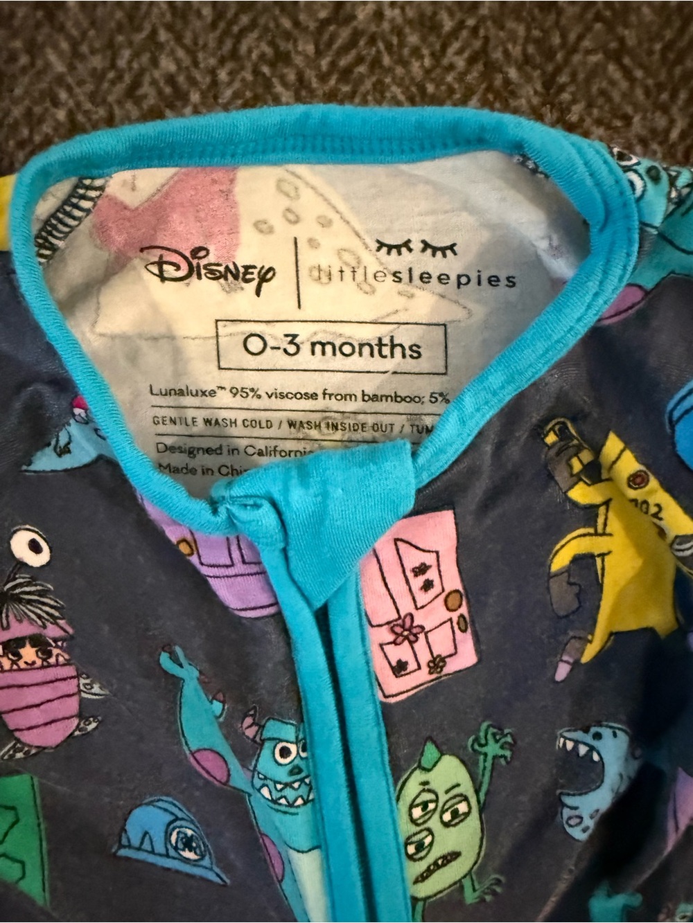 Little Sleepies Blue Monsters Print Baby One-Piece Monsters Inc